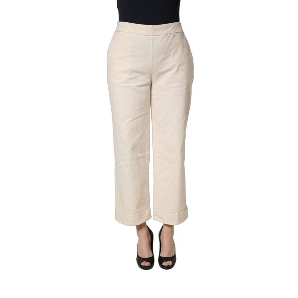 Alpha Studio Beige High Waist Straight Capri Cropped Trouser Women's Pants